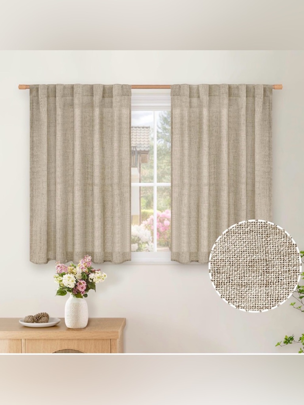 NWT BGment Linen Curtains 36 Inch Length for Window 2 Panels, Rod Pocket Linen